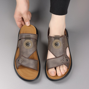 Sandalias de Verano de Cuero Genuino con Diseño de Punta Abierta, Zapatos Casuales para Hombre con Suela Suave y Transpirable, Fáciles de Poner - Product Image 5