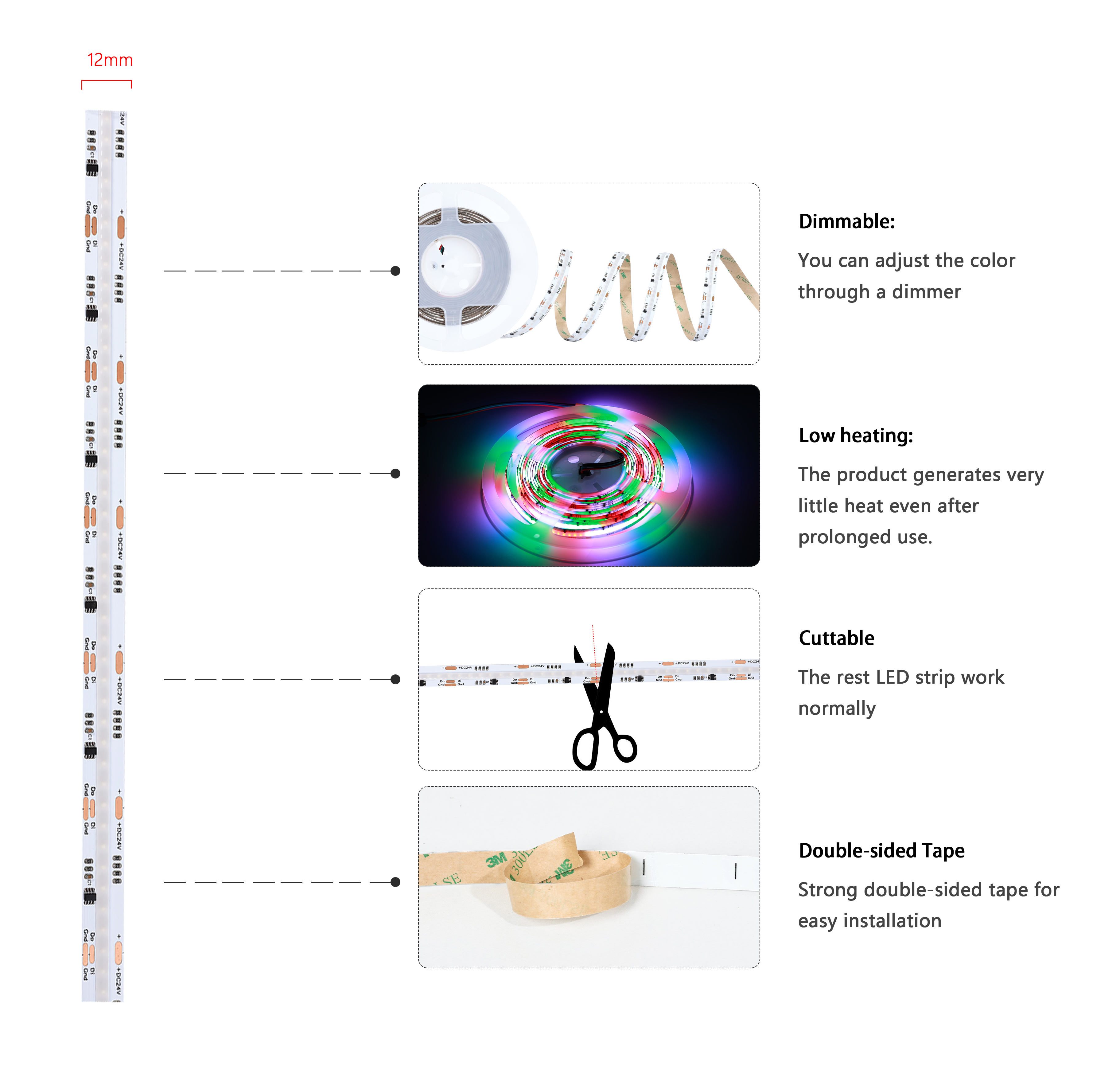 WS2814 WS2805 Addressable IC FCOB SPI RGBW/RGBCW/RGBWW Pixel 784LEDs 896LEDs 24V Dream Color Cob LED Strip for Decoration