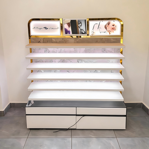 Vitrine d'exposition optique haute capacité en noyer foncé avec étagères LED, vitrine rétroéclairée et armoire de rangement sécurisée - Product Image 2
