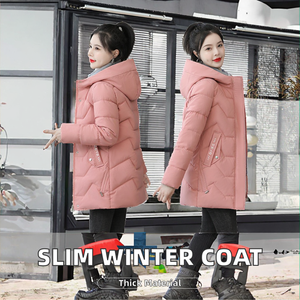 Manteau d'hiver pour <span class=keywords><strong>femme</strong></span> à capuche, mi-long, coupe ajustée, col montant, fermeture éclair, épais, polyvalent, polyester/coton, tailles M-3XL - Product Image 2