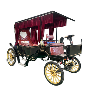 Chariot de tourisme électrique noir à double auvent, deux rangées de sièges en cuir marron, style rétro royal, en promotion - Product Image 1