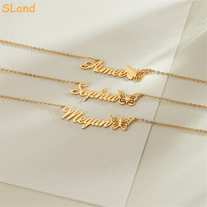 SLand joyería al por mayor impermeable <span class=keywords><strong>de</strong></span> acero inoxidable nombre personalizado collar 18K chapado en oro DIY <span class=keywords><strong>marca</strong></span> joyería para Unisex - Product Image 3