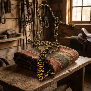Cabestro de cuero anudado a mano Rub International Modelo 7860H Premium con correa trenzada arcoíris para la nariz |   Caballo Resistente Personalizable - Product Image 4