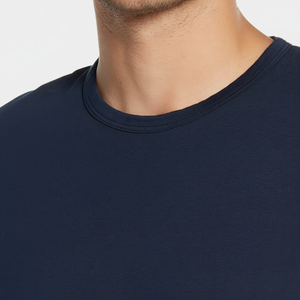 Bleu marine col rond imprimé t-shirts hommes col rond manches longues t-shirt goutte épaule t-shirts prix de gros tri-mélange t-shirt - Product Image 1