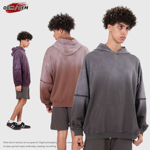 Sudadera con Capucha Oversize para Hombre, Estilo Vintage, Degradado, Efecto de Dos Piezas, 100% Algodón, 370 g/m², para Invierno - Product Image 3