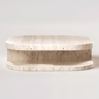 Table basse vintage haut de gamme en travertin naturel Cammy Stone, sans cadre, style moderne et luxueux, pour salon