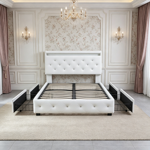 <span class=keywords><strong>Lit</strong></span> de rangement capitonné en <span class=keywords><strong>strass</strong></span> blancs avec tiroirs, en cuir PU, taille Queen, mobilier de chambre à coucher – Vente en gros - Product Image 5