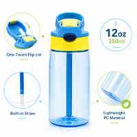 Bouteille d'eau pour enfants à double usage avec logo personnalisé, 350 ml (12 oz), motif dessin animé, sans BPA, en PC, avec paille et poignée, anti-fuite