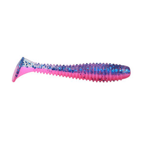 Señuelo de pesca Aohu Spiral T Tail Soft Bait de 4 pulgadas, rosa y azul con purpurina, para lubina, señuelo de fondo. - Product Image 1