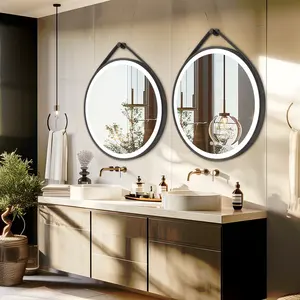 กระจกโต๊ะเครื่องแป้ง LED หรี่แสงได้ติดผนังพร้อม<span class=keywords><strong>สาย</strong></span>หนังปรับอุณหภูมิได้3สี & คุณสมบัติกันฝ้า - Product Image 6