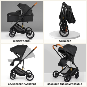 Poussette pliable bidirectionnelle avec <span class=keywords><strong>nacelle</strong></span>, dossier réglable, siège spacieux, 4 roues, grand panier, vente en gros pour tout-petits - Product Image 2