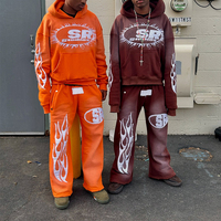 Ensemble streetwear unisexe 2 pièces : sweat à capuche vintage délavé personnalisé avec patch brodé et pantalon de survêtement large