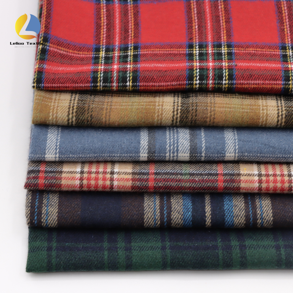 Autumn Chic Brushed Flannel Check Fabric 65% Polyester 35% Cotton Scottish Woven Twill Flannel Gingham Fabric for Shirt Dresses
