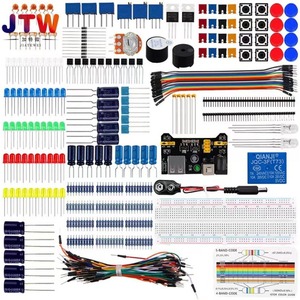 Kit éducatif JTW Arduino Uno R3 avec plateau de connexion 830 points, résistances, condensateurs, diodes, module de démarrage pour débutants - Product Image 1