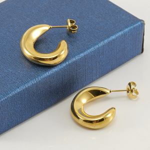 Zogxin C-Shaped Hoop Earrings Gold Steel Color Geometric Design For Women Party Fashion Jewelry - Product Image 3