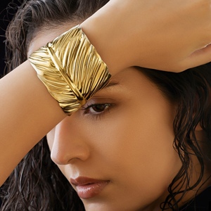 PRAO fait à la main en vrac bijoux de mode pour les femmes taille réglable feuille d'or Bracelet Bracelet Anti-ternissement plaqué or laiton - Product Image 1