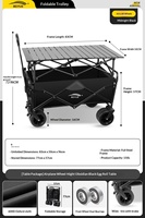 Petit chariot pliant noir avec roues pivotantes et verrouillage des roues, idéal pour les marchés, le transport de marchandises, les courses, les pique-niques, le camping et les activités de plein air