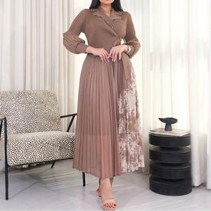 Elegante estampado Patchwork Haute <span class=keywords><strong>Couture</strong></span> Medio Oriente plisado Maxi vestido estilo de moda - Product Image 3