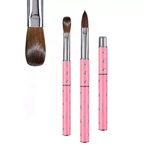 Pink Purple Metal Handle With Diamonds Kolinsky Brushes For Acrylic Nails Professional Manicure Size from 8 to 24