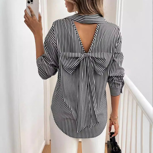 Nouvelle <span class=keywords><strong>chemise</strong></span> élégante à manches longues pour femme, imprimée rayures, avec nœud au dos et boutons sur le devant, collection Automne-Hiver 2026 - Product Image 1