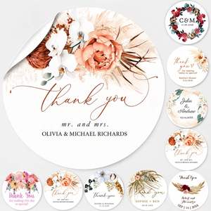 Pegatinas de agradecimiento para recuerdos de boda, despedida de soltera y fiesta de compromiso - Etiquetas circulares personalizadas con nombre - Product Image 1