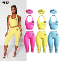 Ensemble haut sans manches et legging capri Y2K Ultimate Comfort pour femmes, vêtements de yoga et de sport, en coton et élasthanne doux, logo personnalisé