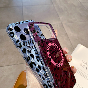 เคสโทรศัพท์มือถือแม่เหล็กแบบหรูหรา ลายเสือดาววิบวับ สำหรับ iPhone 18 17 16 15 Pro Max ลาย IMD สีนีออน ประดับเปลือกหอยวิบวับ - Product Image 6