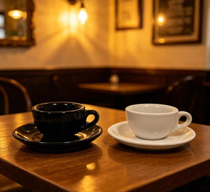 Juego de Taza y Platillo de Cerámica Negra para Espresso, 7 cm de Diámetro, Diseño Minimalista con Asa para Servir Café - Product Image 5