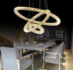 Plafonnier Led moderne en cristal, luminaires suspendus de <span class=keywords><strong>salle</strong></span> à <span class=keywords><strong>manger</strong></span>, plafonnier <span class=keywords><strong>contemporain</strong></span> à 3 anneaux en acier inoxydable réglable - Product Image 5