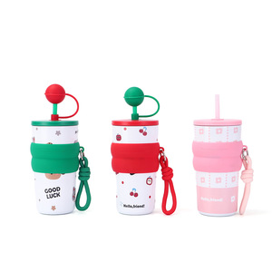 Bonita botella de agua de doble pared de acero inoxidable para niños con pajita a prueba de polvo - Product Image 1