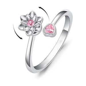 Silver Plated Rotating Flower Jewelry Colored Zircon Heart Girl Star Rotating <b>Ring</b> for Women Anxiety <b>Stress</b> Relief Fidget <b>Ring</b> - Product Image 1