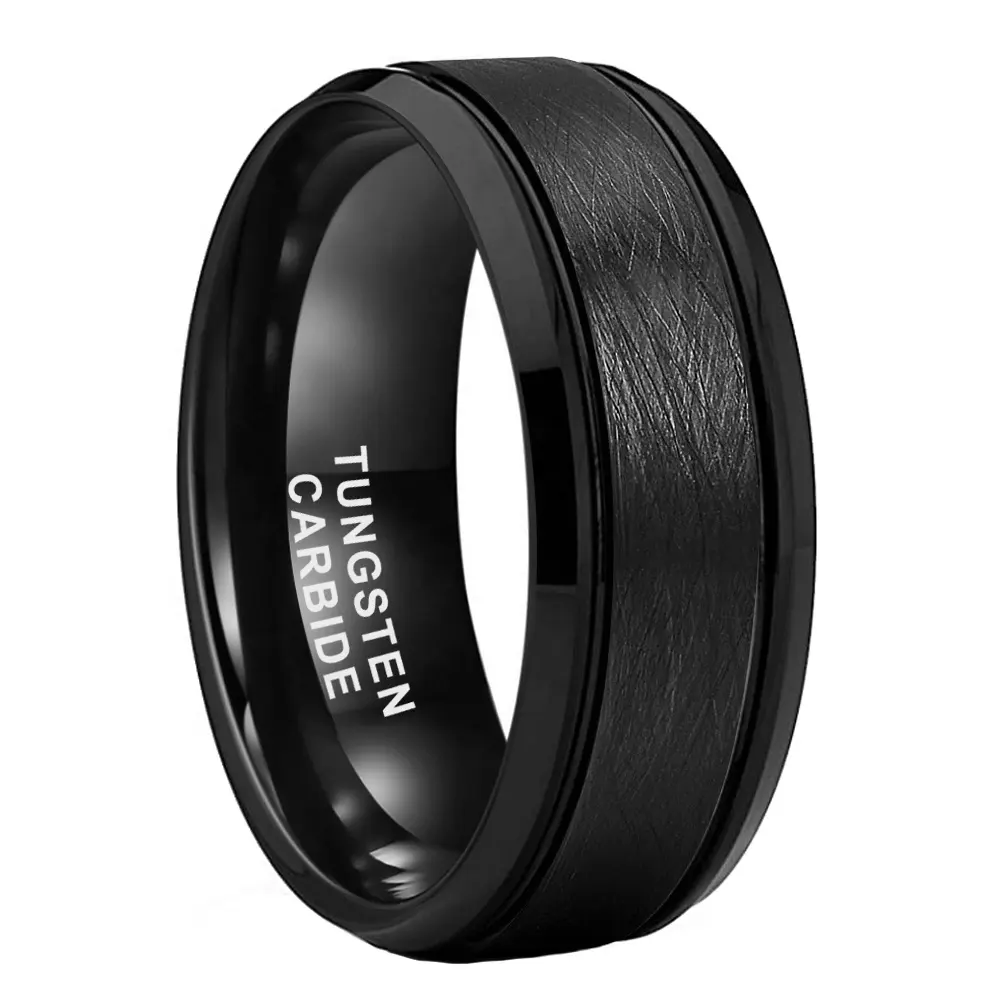 Coolstyleジュエリー8mm卸売ベベルエッジ特別ブラッシュドブラックタングステンリング男性女性ファッション婚約結婚指輪