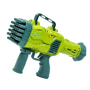 Grande sconto all'ingrosso 32 fori macchina pistola bolla Dino giocattoli bolla pistola con la luce soffiatore Blaster per i bambini che giocano all'aperto