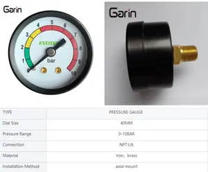 Đồng hồ đo áp suất nước bằng thép đen 0-10bar 40mm