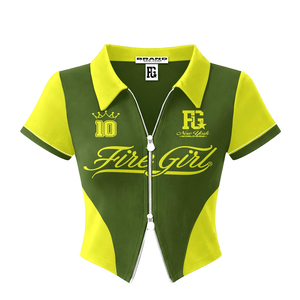 Ensemble décontracté deux pièces en coton et polyester pour femme, haut court polo personnalisé et short moulant avec fermeture éclair, confortable et assorti pour l'été - Product Image 4