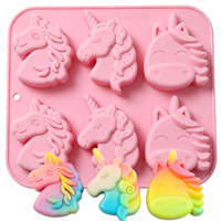 Moule en silicone HY à 6 cavités en forme de licorne, pour chocolat, savon, bougie, cire, plâtre, outils de pâtisserie