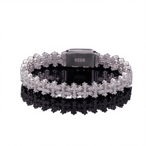 <b>Silver</b> Platinum Plated Moissanite <b>Charm</b> <b>Bracelet</b> Trendy Sparkling Jewelry for Women and Men - Product Image 4