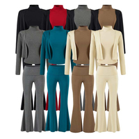 OEM ODM Damen 4-teiliges Set mit Stehkragen-Top, Kurzem Cardigan, Hochtaillierter Schlaghose und Schlitz-Bodycon-Rock im Y2K High Street Stil