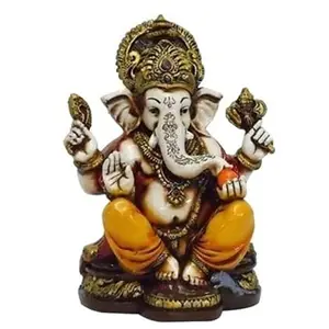 ヒンドゥー教の神像ポリレジン神ガネーシュガンパティ象の白と金の像大理石の粉末から作られたヒンドゥー教の神