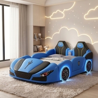 Luxuriöses Kinderbett im Rennwagen-Stil mit LED-Beleuchtung und Rädern, Jungen-Schlafzimmermöbel, OEM Maßgefertigtes Autobett