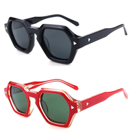 Rétro noir rouge polygone petit carré acétate femmes lunettes de soleil rétro Rivets hommes nuances luxe mode lunettes de soleil VG66037S