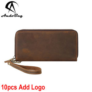 Portefeuille long AndoBag pour homme, en cuir de vache véritable rétro, porte-cartes, porte-monnaie à fermeture éclair, pochette 1396 - Product Image 1