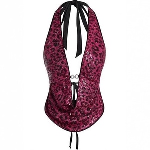 Top Corto sin Mangas con Estampado de Leopardo y Lentejuelas para Mujer, Estilo Y2K, Sexy, para Club, Espalda Descubierta, Venta al Por Mayor 2026 - Product Image 4