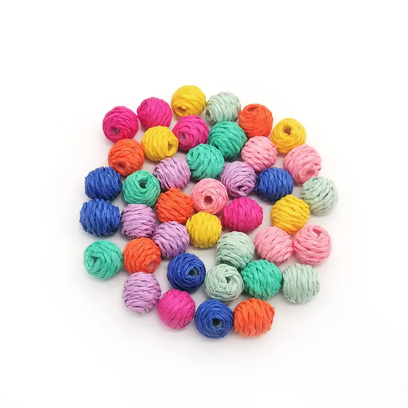 Hot Selling DIY colored Lafite Paper Weaving Rattan Ball Earring Accessories Handmade Straw Raffia Earrings Jewelry Accessories