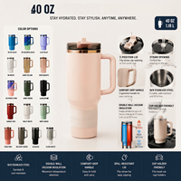 Gobelet isotherme en acier inoxydable de 40 oz à motif floral avec poignée et paille, garde au chaud et au froid pendant 6 à 12 heures