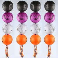Lanterne en papier décorative d'Halloween pliable avec pompons, thème citrouille, accessoires de décoration de fête festive, araignées, chauves-souris, squelettes faits à la main