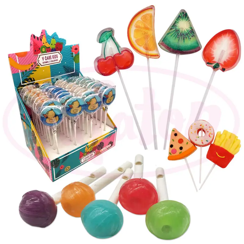Different fruit flavor and color lollipop candy creative wonderful decorated pin pop hard candy lollipop