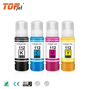 Topjet Qualité d'origine 112 Kits de recharge de bouteilles à base d'eau en vrac Encres à colorant compatibles avec les imprimantes Epson ECOTANK L15150 L15160