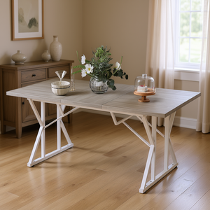 Mesa de Comedor Extensible Estilo Rústico de 63 Pulgadas con Cubierta de Madera Gris y Patas de Metal para Cocina, Sala de Estar, Muebles para el Hogar - Product Image 2