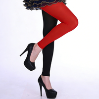 Collants sans pieds bicolores rouge et noir, longueur cheville, opaques, pour femmes